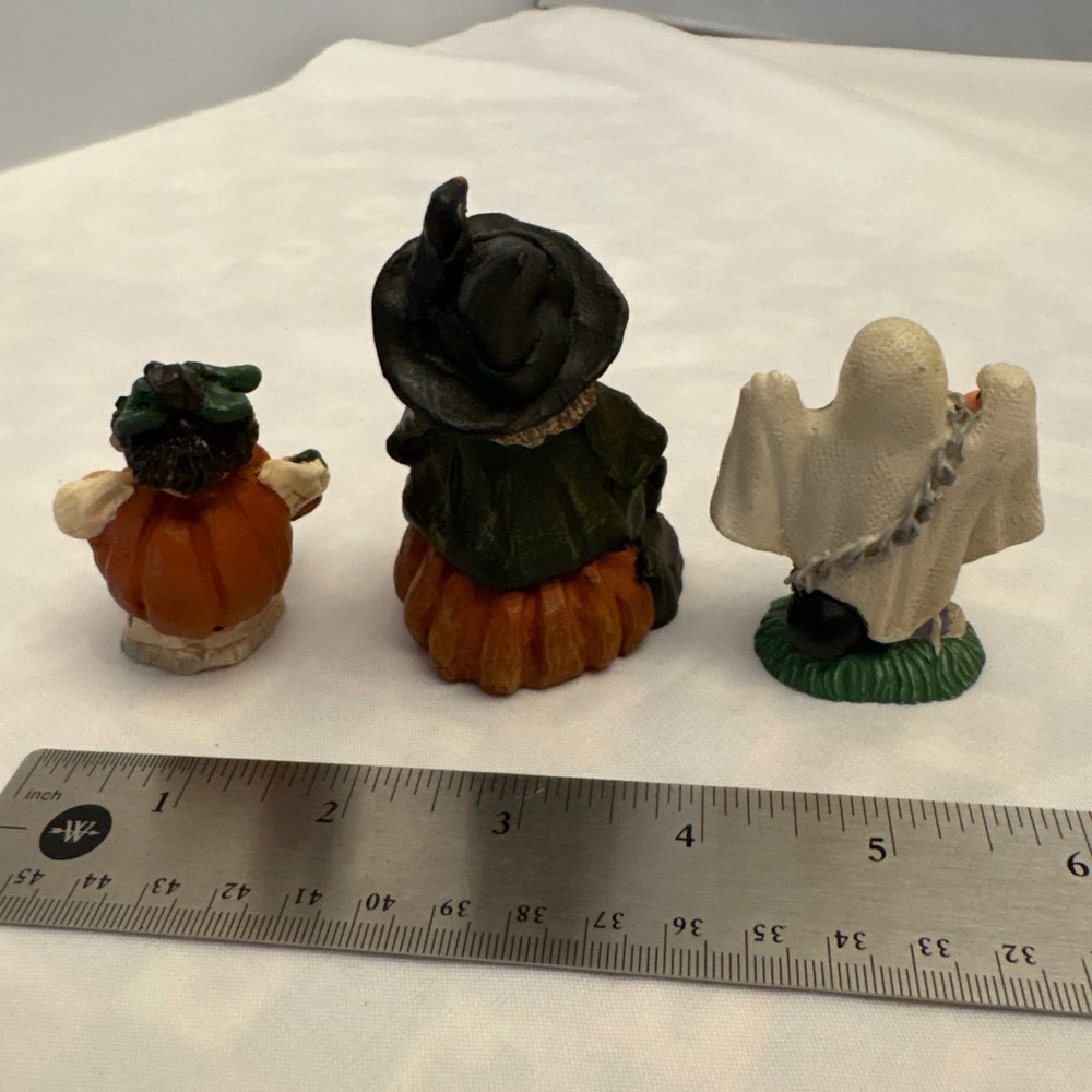 1990s Halloween Figurines Witch Ghost Pumpkin Boy Fall Decorations Set of 3 - Picture 7 of 10